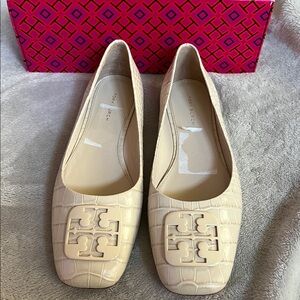 Georgia Square-Toe Croc-Embossed Leather Ballet Flats